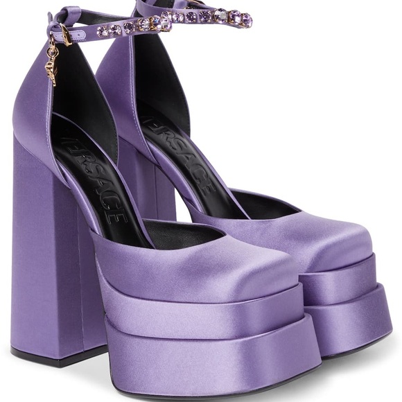 Versace Shoes - VERSACE Medusa Aevitas Platform Pumps Orchid Chunky Block Heel